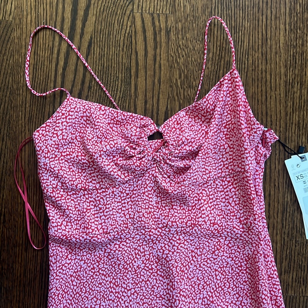NWT Zara, pink and red midi dress, XS - Picture 5 of 8